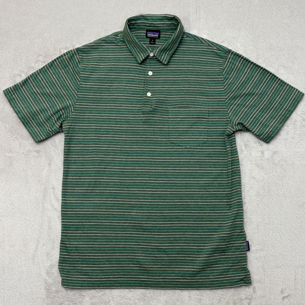 Patagonia Squeaky Clean Polo Striped Green Organic Cotton Small 52776 2017